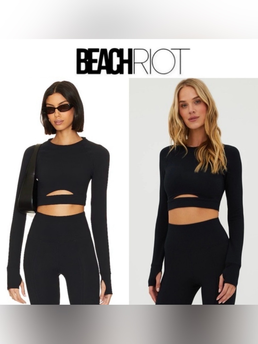 Beach Riot Francine Cutout Crop Top Black Thumbhole Activewear Size M NWOT